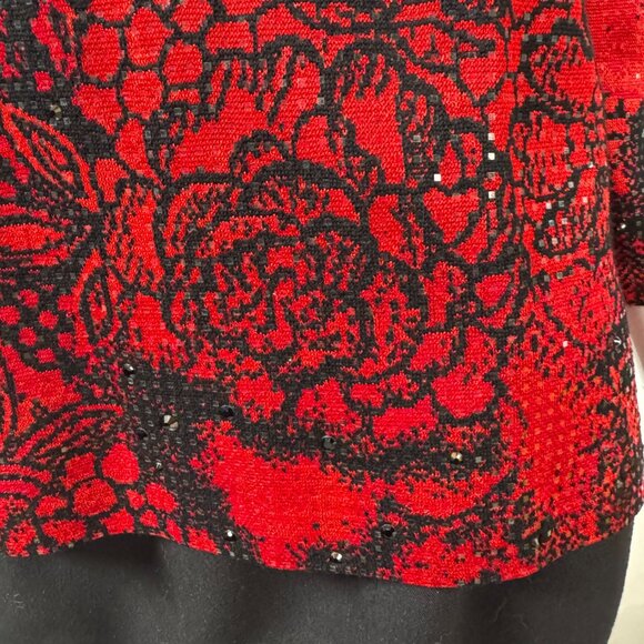 St. John Vintage Evening Red & Black Floral Sequin Knit Top Size Small - Picture 9 of 16